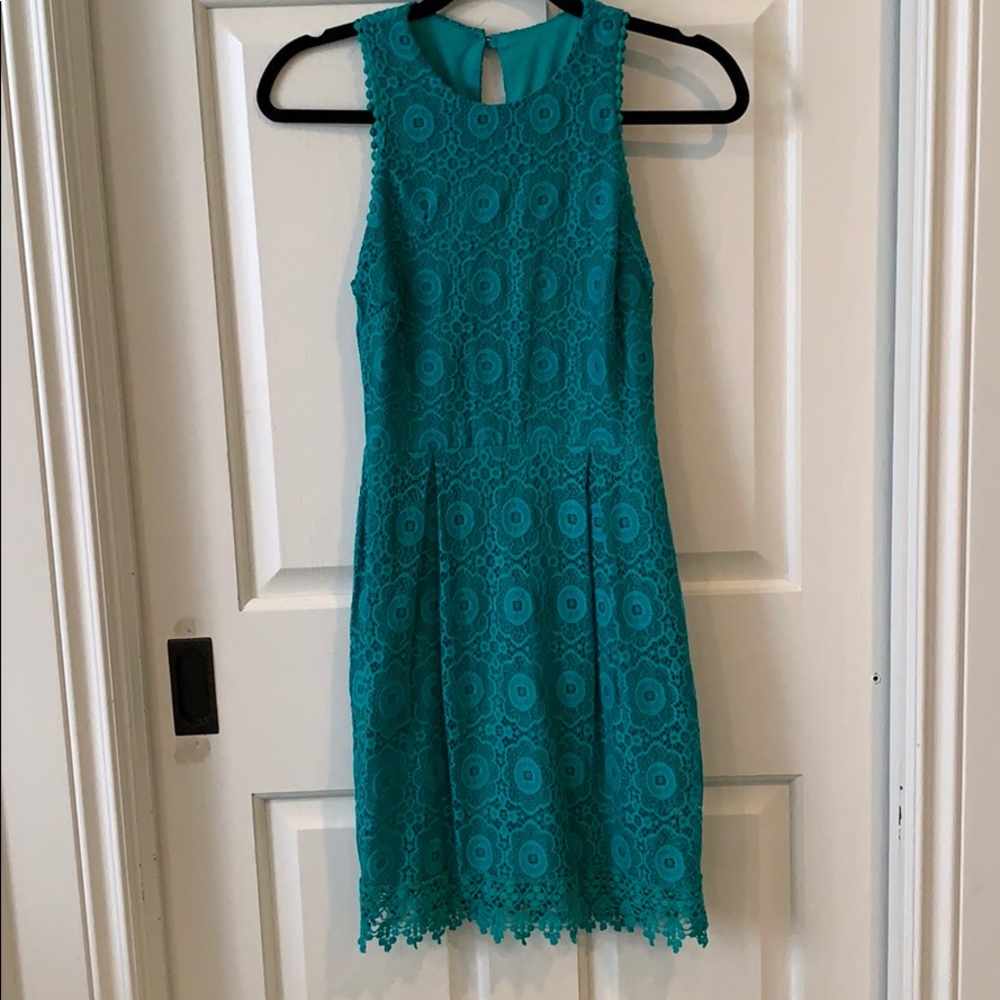 Teal Fitted Lace Dress